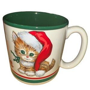 Vtg Potpourri Press Kitten Mug Korea Circa  1989 Kitsch Coffee Mug Christmas Cat